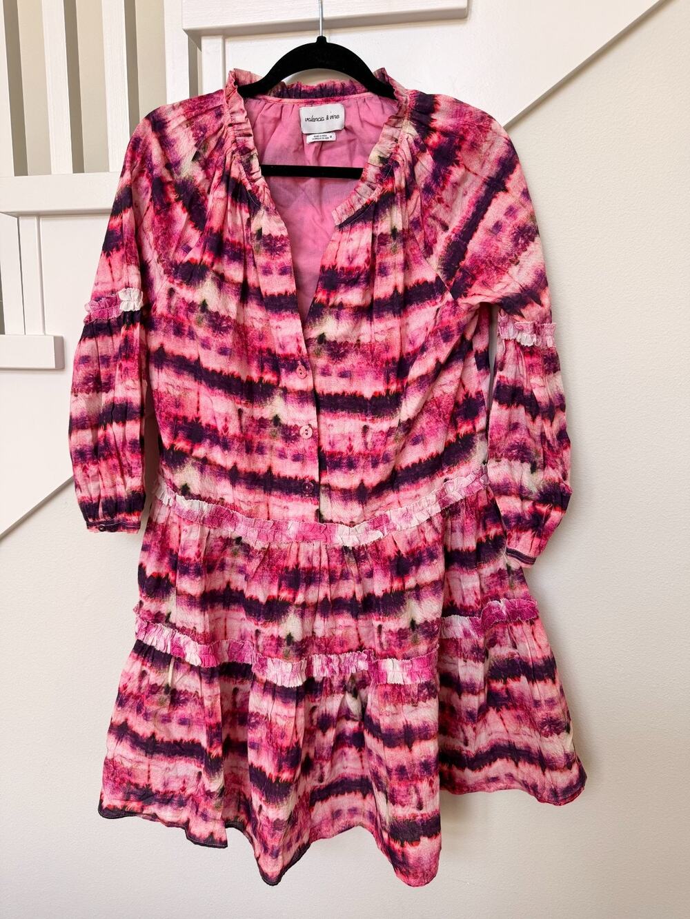 Valencia & Vine Womens Dress Medium Pink Tie Dye Tiered Babydoll Resortwear Boho